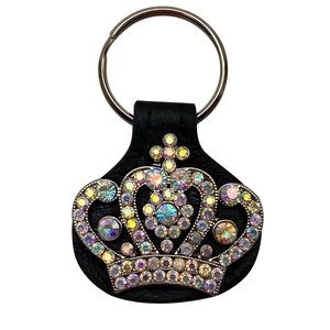 Raviani Crystal Crown Leather Keychain